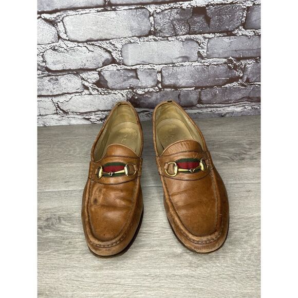 Gucci Brown Leather Web Horsebit Dress Loafers Shoes Men’s Sz 10.5D US/44EU Read - Picture 12 of 16